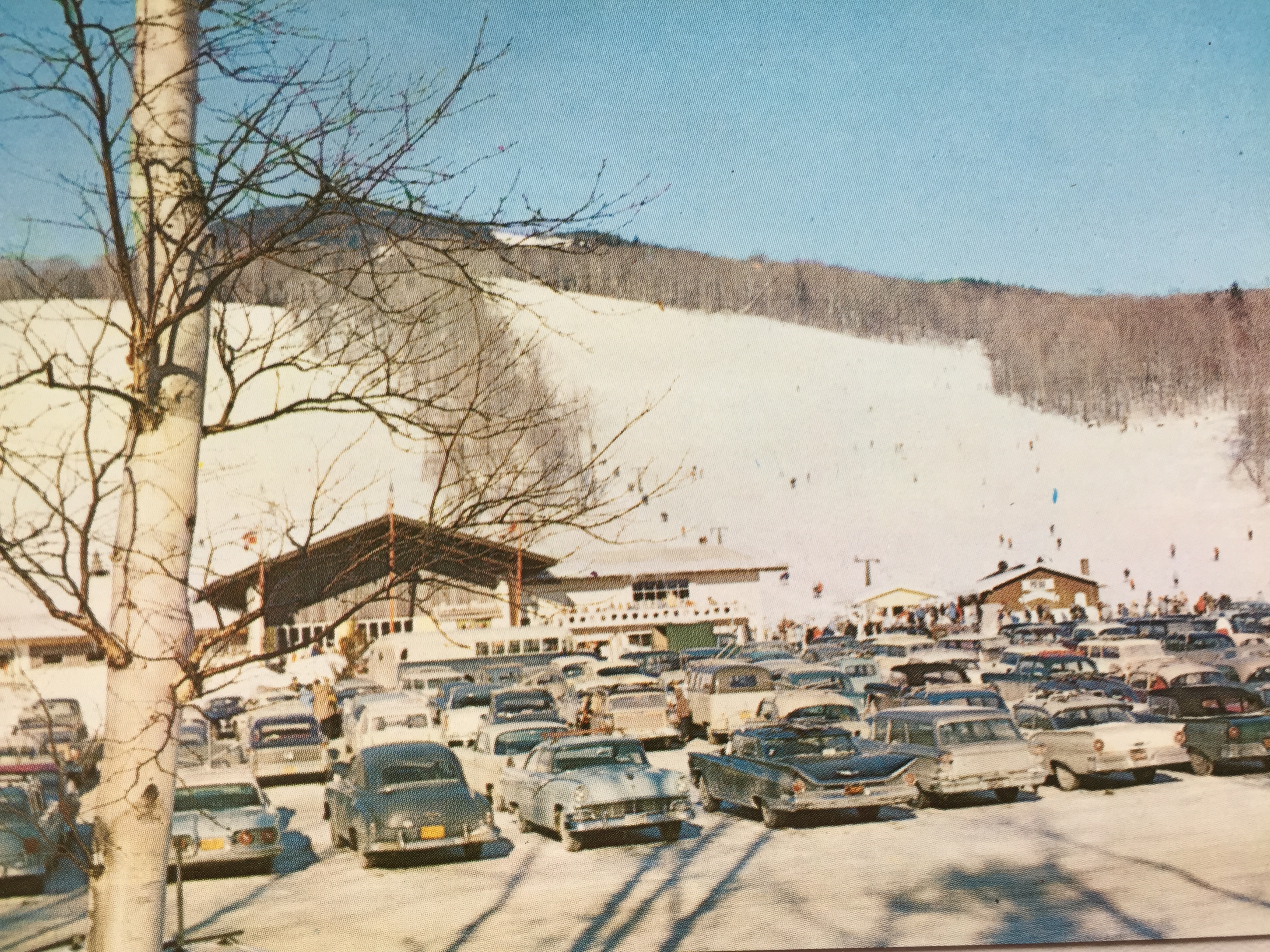 Stowe historic Spruce Peak Lodge slope and vintage cars
